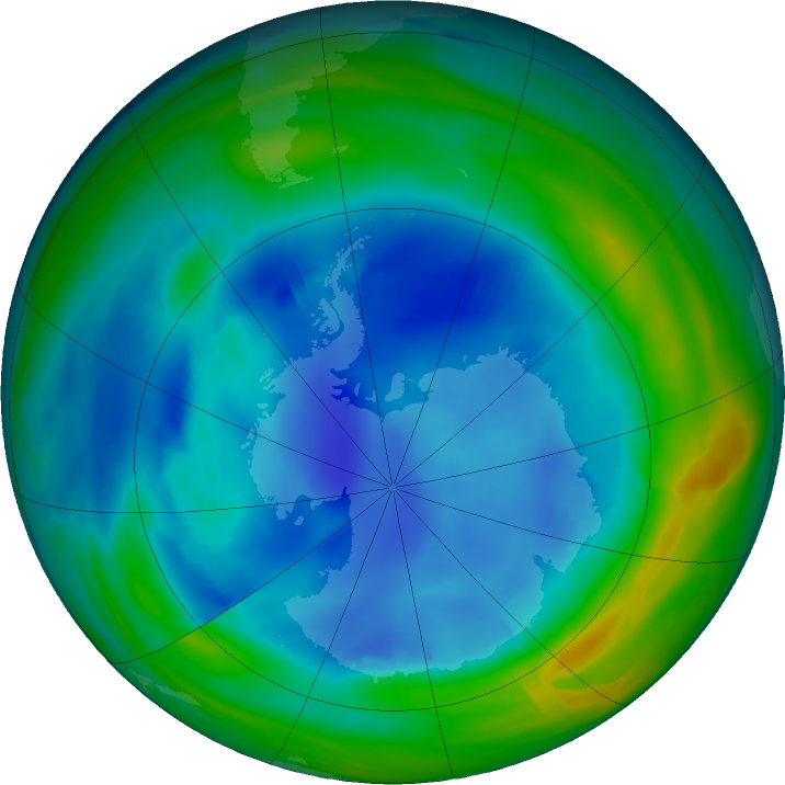 Antarctic ozone map for 13 August 2020